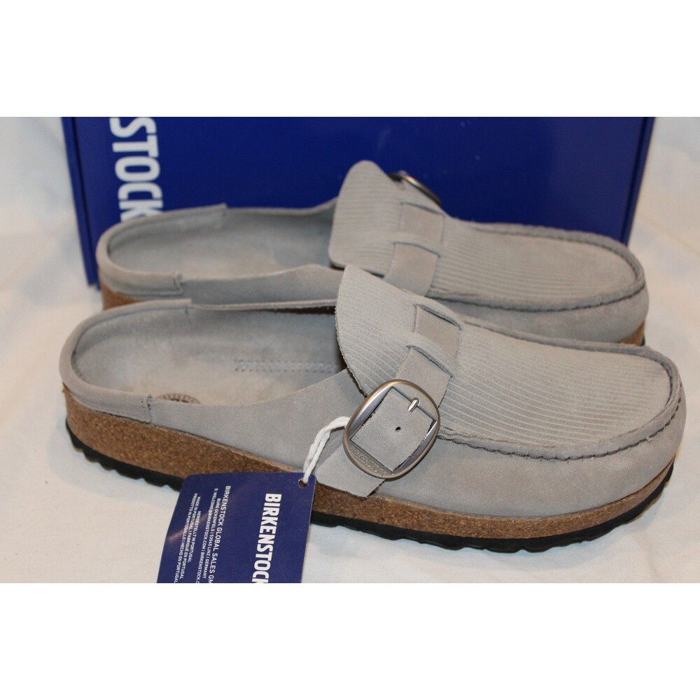 BIRKENSTOCK WOMEN SUEDE BUCKLEY CORDUROY SANDALS NIB EU 42 US NARROW STONE - Picture 1 of 6